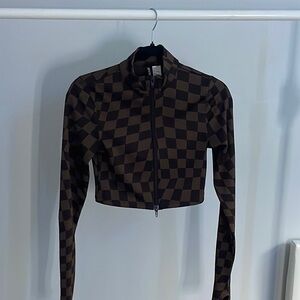 H&M Brown Fitted Bodysuit with Mandarin Collar